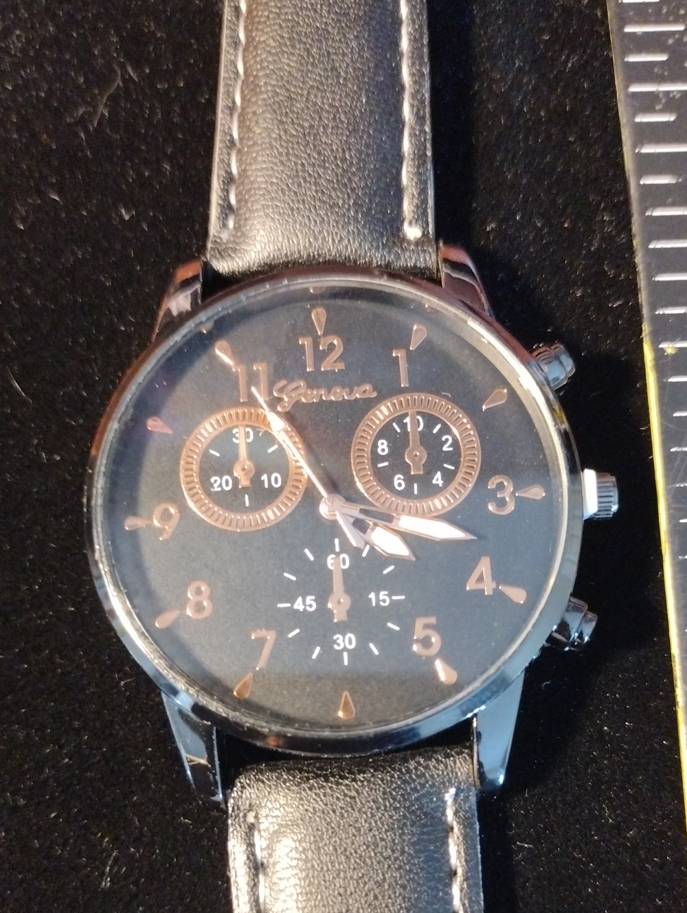 Geneva Black Watch with Rose Gold Accents